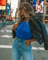 Times Square Padded Shoulder Blouse - Royal Blue - FINAL SALE TCEC-001