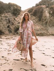 Wileen Printed Kimono Midi Dress Ins Street