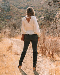 Mckenna Drape Peplum Knit Sweater - Cream Ins Street