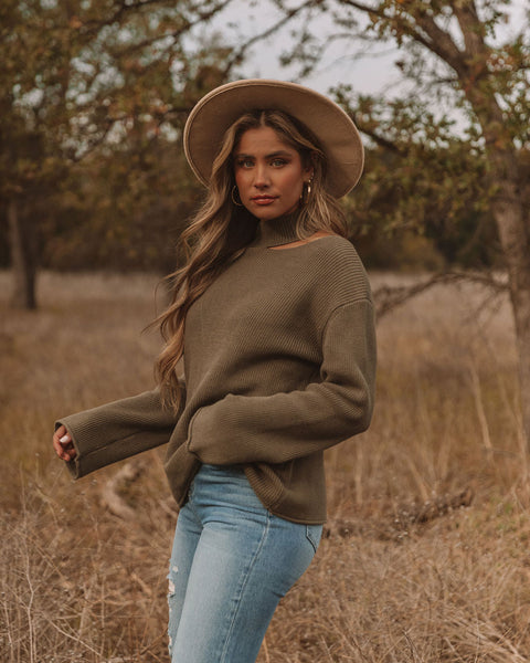 Indulgence Choker Cutout Sweater - Olive - FINAL SALE – InsStreet