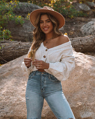 Tyler Button Front Chenille Crop Cardigan - Ivory POLA-001