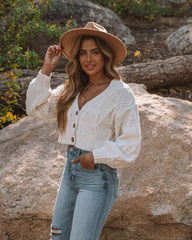 Tyler Button Front Chenille Crop Cardigan - Ivory POLA-001