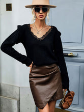 Lace Trim V-Neck Ribbed Trim Sweater Ins Street