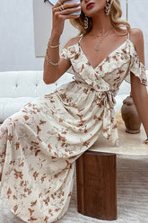 Rompers And Playsuits Women Fashion Floral Print V-neck Suspender High Waist Bandage Wide Leg Split Casual Party Jumpsuit Ins street