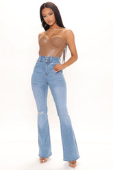 That's Hot Sculpting Split Hem Flare Jeans - Light Blue Wash Ins Street