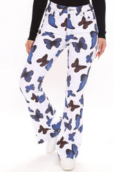 Butterfly Energy High Waist Flare Jeans - White/Blue Ins Street