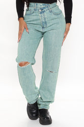 Crossover Tinted Straight Leg Jeans - Green Ins Street