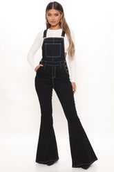 Don't You Worry Flare Denim Overalls - Black Ins Street