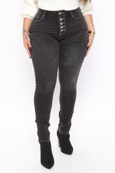 Turn It Up Contrast Skinny Jeans - Black Ins Street