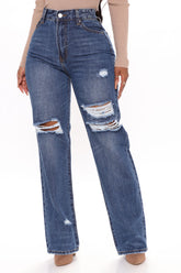 We Belong Together Distressed Nova Denim Boyfriend Jeans - Medium Blue Wash Ins Street