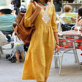 Club Tropicana Embroidered Maxi Dress - Yellow ENC-001