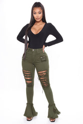 Fray What You Mean Flare Leg Jeans - Olive Ins Street