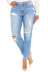 Better Than Your Ex Distressed Boyfriend Jeans - Medium Blue Wash Ins Street