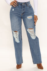 Like A Boss High Rise Straight Leg Jeans - Medium Wash Ins Street