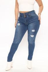 Stacked Waist Skinny Jeans - Medium Blue Wash Ins Street
