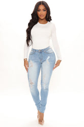 Come My Way Stretch Skinny Jeans - Light Blue Wash Ins Street