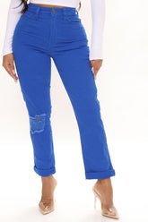 Just A Hint Ultra High Rise Roll Cuff Slim Straight - Blue Ins Street