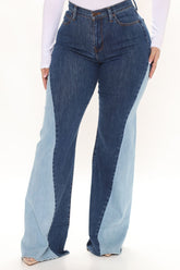 Colorblock Em' Out Stretch Flare Jeans - Medium Blue Wash Ins Street
