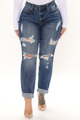 Harley Blown Knee Stretch Boyfriend Jeans - Dark Wash Ins Street
