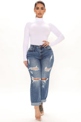 Harley Blown Knee Stretch Boyfriend Jeans - Medium Blue Wash Ins Street