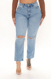 Just In Time High Rise Straight Leg Jeans - Light Blue Wash Ins Street