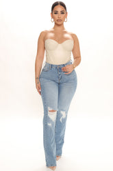 Keep On Talkin' Distressed Bootcut Jeans - Light Blue Wash Ins Street