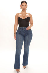 Recycled Pintuck Flare Jeans - Medium Blue Wash Ins Street