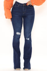 Back On Top Distressed Stretch Flare Jeans - Dark Wash Ins Street