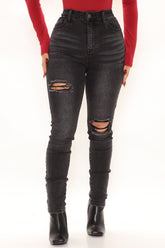 Keeping My Word Distressed Skinny Jeans - Black Ins Street