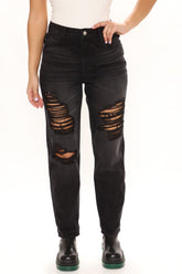 My Ex Non Stretch Ripped Boyfriend Jeans - Black Ins Street