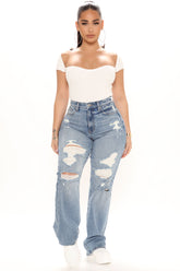 Cut Me Some Slack Vintage Straight Leg Jeans - Vintage Blue Wash Ins Street