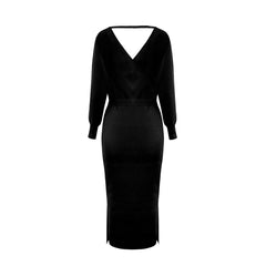 Yara Drape Knit Midi Sweater Dress - Black Ins Street