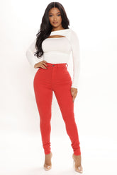 Classic High Waist Skinny Jeans - Rust Ins Street