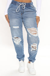 End Game Relaxed Denim Joggers - Medium Blue Wash Ins Street