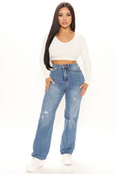 Nice Knowing You High Rise Straight Leg Jeans - Medium Blue Wash Ins Street