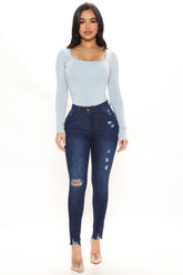 Love Story Ripped Skinny Jeans - Dark Wash Ins Street