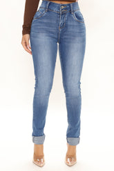 Tough Love Cuffed Skinny Jeans - Medium Blue Wash Ins Street