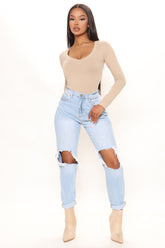 Word To Your Momma High Rise Mom Jeans - Light Blue Wash Ins Street