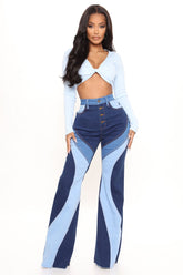 Devil In The Details Patchwork Flare Jeans - Dark Wash Ins Street