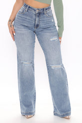 Longing For You Distressed Wide Leg Jeans - Medium Blue Wash Ins Street