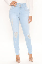 On Edge Ripped Skinny Jeans - Light Blue Wash Ins Street