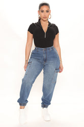 Don't Count On It Comfy Stretch Jogger Jeans - Medium Blue Wash Ins Street