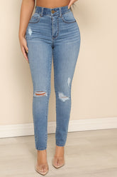 Sculpting No Gap Skinny Jeans - Medium Blue Wash Ins Street