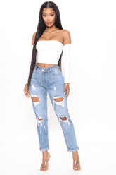 I Said So Ripped Boyfriend Jeans - Medium Blue Wash Ins Street