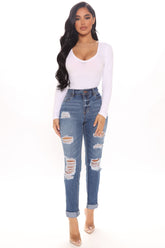 Wife Her Up Ripped Mom Jeans - Medium Blue Wash Ins Street