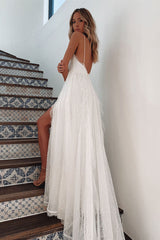Patchwork Sleeveless V-Neck Floor-Length Plain Women's Dress Ins street