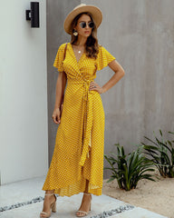 V-Neck Ankle-Length Short Sleeve Patchwork Pullover Women's Dress Ins street