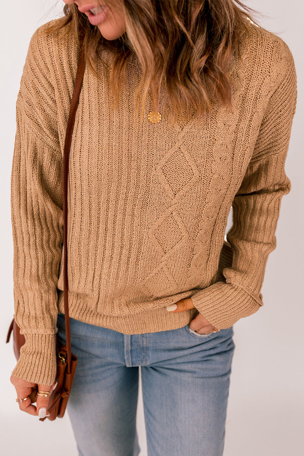 Mixed Knit Round Neck Sweater Ins Street