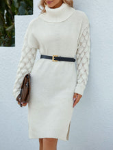 Openwork Side Slit Turtleneck Sweater Dress Ins Street