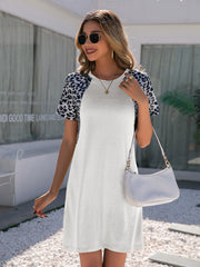 Leopard Print Round Neck Mini Dress Ins Street